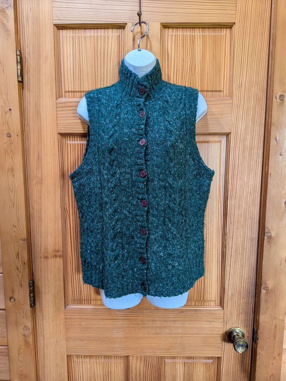 L.L. Bean Wool Blend Cable Knit Sweater Vest Women’s Large Green Fisherman Irish